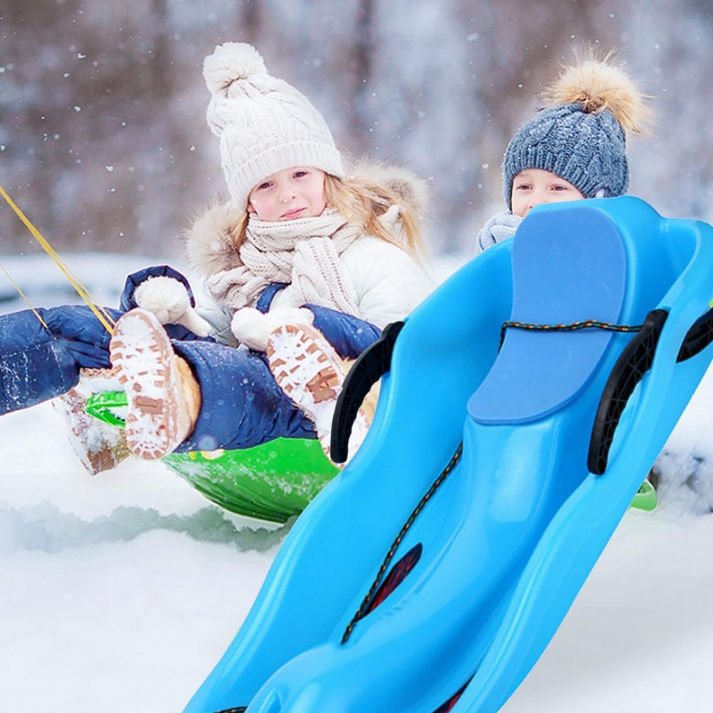Two-Handle Children's Sledges, Winter Snow Sleds, Two-Person Padded Sledges, Winter Plastic Sled, Thickened Double Sled, Children's Sled, Sledges with Backrests