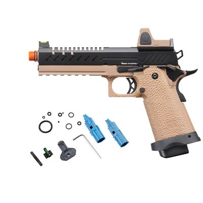 Vorsk Steel CNC Airsoft Hi-Capa 5.1 Gas Blowback Pistol w/Red Dot Sight (Tan/Black)