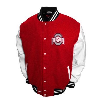 2Bhip NCAA Ohio State Buckeyes Adult Red Mens College Graduate Letterman Wool with Leather Sleeves Coat Jackets