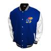 2Bhip NCAA Kansas University Adult Blue Mens College Graduate Letterman Wool with Leather Sleeves Coat Jackets