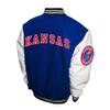 2Bhip NCAA Kansas University Adult Blue Mens College Graduate Letterman Wool with Leather Sleeves Coat Jackets view 2