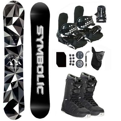Symbolic Platinum Airtracks Men Snowboard & Bindings & Boots & Leash & Stomp & Gaiter Complete System Package Freeride Freestyle (145 cm, 10 Men(Eu43) at BLK+BLK Binding)