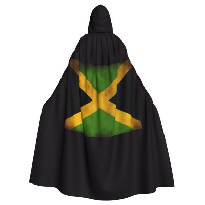 YzgWjBhd Old Jamaican Flag Print Hooded Cloak, Funny Cosplay Costume for Halloween Christmas Witch Cape Robe