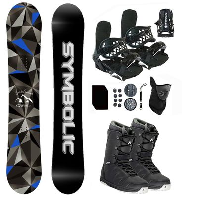 Symbolic Arctic Airtracks Men Snowboard & Bindings & Boots & Leash & Stomp & Gaiter Complete System Package Freeride Freestyle (150 cm, 8.5 Men(Eu41) at BLK+BLK Binding)