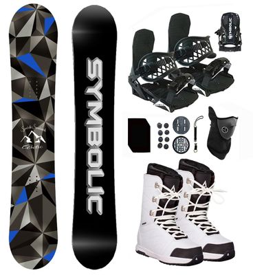 Symbolic Arctic Airtracks Men Snowboard & Bindings & Boots & Leash & Stomp & Gaiter Complete System Package Freeride Freestyle (135 cm, 7.5 Men(Eu40) at White+BLK Bindg)