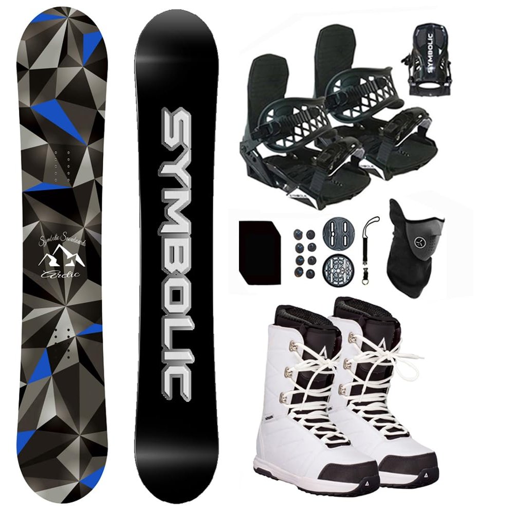 Symbolic Arctic Airtracks Men Snowboard & Bindings & Boots & Leash & Stomp & Gaiter Complete System Package Freeride Freestyle (135 cm, 7.5 Men(Eu40) at White+BLK Bindg)
