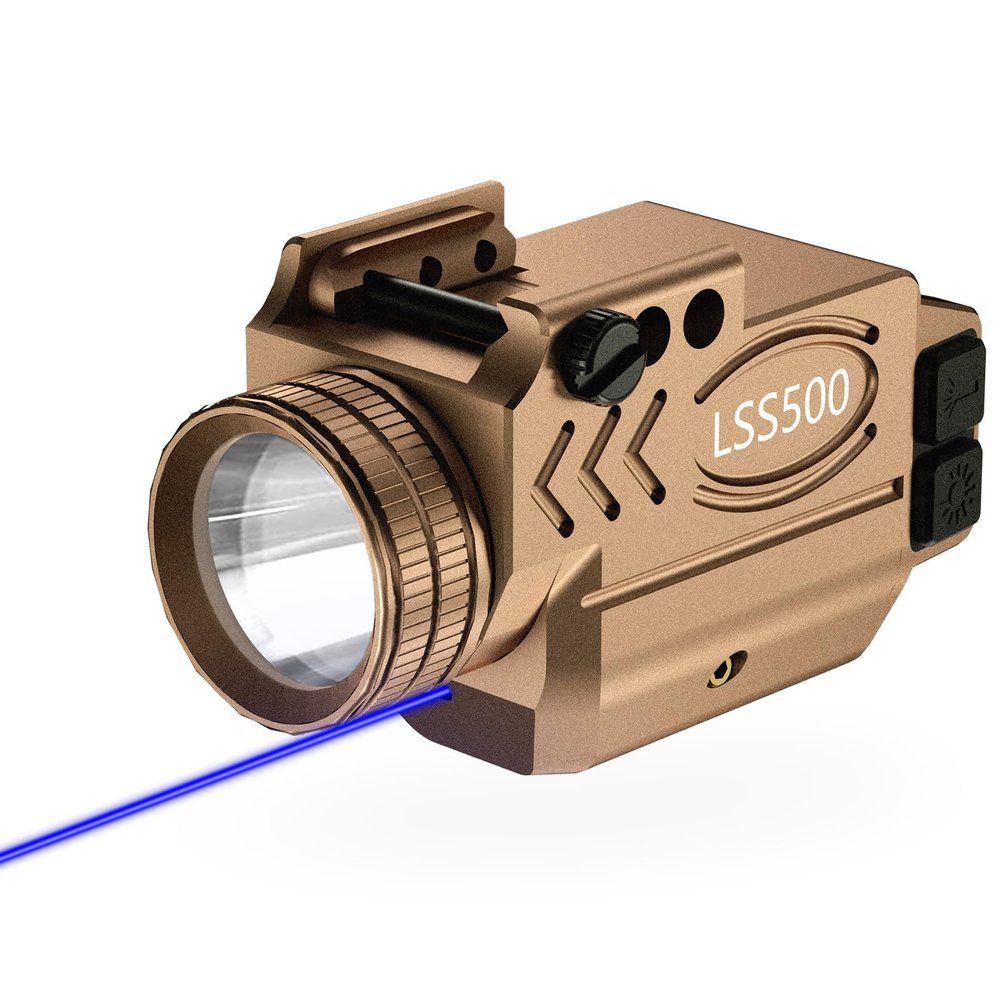 XYH-Win Aluminum 1000 Lumens Tactical Laser Light Combo,Weapon Light and Blue Laser with Momentary & Strobe Function,Magnetic USB Rechargeable,Fits for Picatinny and Compact Rail Mounted-Golden Shell