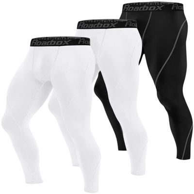 Roadbox 3 Pack Men's Compression Pants Cycling Tights Leggings Gym Workout Bottoms Baselayer for Basketball Running