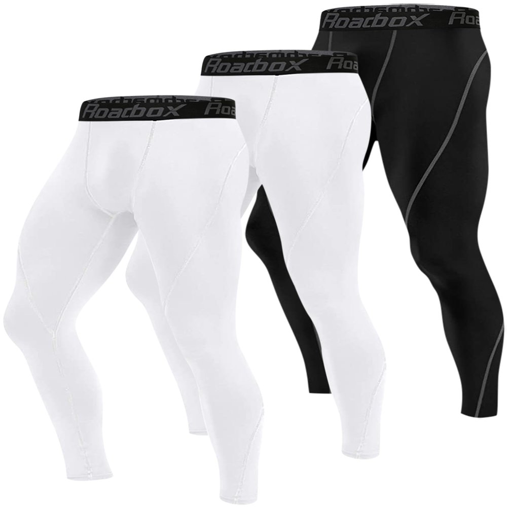 Roadbox 3 Pack Men's Compression Pants Cycling Tights Leggings Gym Workout Bottoms Baselayer for Basketball Running