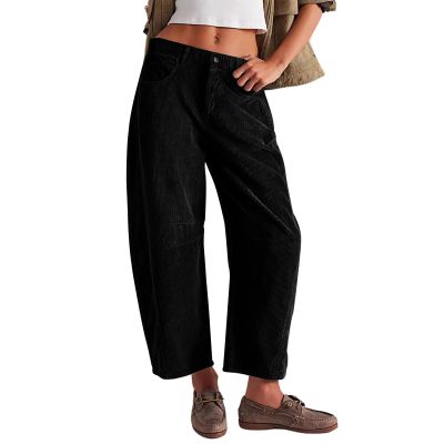Corduroy Pants Women Baggy Elastic High Waisted Barrel Pants Vintage Trendy Wide Leg Corduroy Pants Casual Comfy Stretch Work Pants Ankle Length Boyfriend Corduroy Jeans Loose Fit Pull on Cord Pants