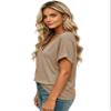 EyMuse Women V Neck T Shirts Cute Basic Short Sleeve Tops Fashion Loose Fit Blouses Summer Basic Tees 2025 Khaqi,S view 3