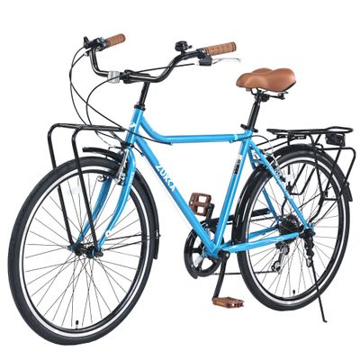 WEEROCK 26 Inch Cruiser Bike 7 Speeds Vintage Style Bicycle City Bike Commute Bikes with Front and Rear Cargo Rack, Steel Frame, V-Brake for Adult, Man, Women, Dark Blue
