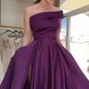 Women's Split Hem Elegant Maxi Dress Sleeveless Slim Fit Cocktail Party Dress One Shoulder Solid Satin Dresses (Purple,XX-Large) view 3