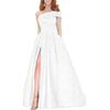 Women's Split Hem Elegant Maxi Dress Sleeveless Slim Fit Cocktail Party Dress One Shoulder Solid Satin Dresses (White,Small) view 1