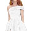 Women's Split Hem Elegant Maxi Dress Sleeveless Slim Fit Cocktail Party Dress One Shoulder Solid Satin Dresses (White,Small) view 3