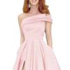 Women's Split Hem Elegant Maxi Dress Sleeveless Slim Fit Cocktail Party Dress One Shoulder Solid Satin Dresses (Pink,Large) view 3