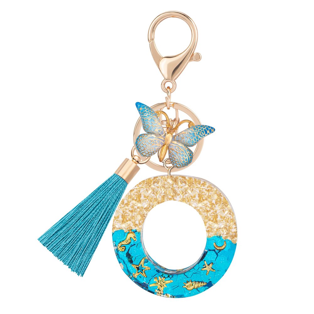 Suweibuke Cute Pink Key Chains for Women Girls, Initial Letter Keychains with Tassel, Charms for Key Purse Handbags Backpacks (Blue Ocean-O)