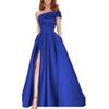 Women's Split Hem Elegant Maxi Dress Sleeveless Slim Fit Cocktail Party Dress One Shoulder Solid Satin Dresses (Blue,Small) view 1