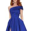 Women's Split Hem Elegant Maxi Dress Sleeveless Slim Fit Cocktail Party Dress One Shoulder Solid Satin Dresses (Blue,Small) view 3
