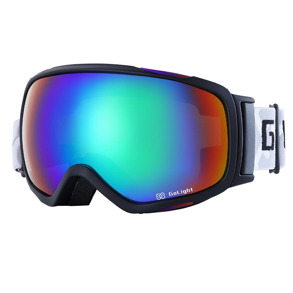 GoLight OTG Ski Goggles for Youth, Teen & Small-Face Adult  REVO Spherical Lens with Anti-Fog Coating, UV400 Protection, Flexible TPU Frame, Non-Slip Adjustable Strap for Skiing & Snowboarding