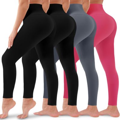 4 Pack Leggings for Women Butt Lift High Waisted Tummy Control No See-Through Yoga Pants Workout Running Leggings