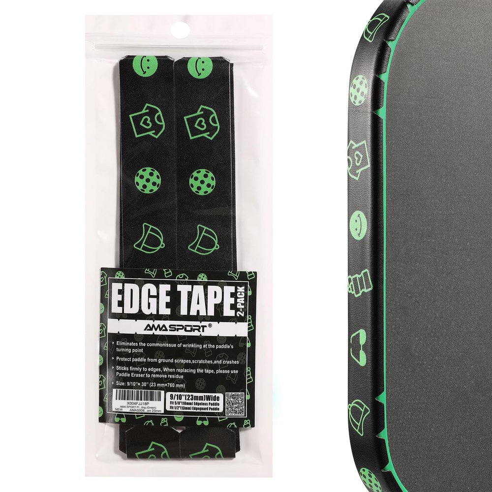 AMA SPORT Pickleball Paddle Edge Guard Tape With Smiley 2 Pack Protection Tapes 23mm Width Cover Perfectly Fits Curved Edge Without Wrinkling (Green)