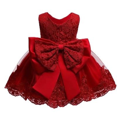 HNXDYY Baby Girls Lace Dress Bowknot Flower Dresses Wedding Baptism Party Tutu Gown (3-4 Years,060 Red-C) Size 110