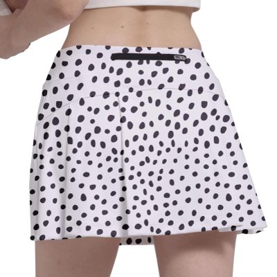 Fodyle Women's High Waist Pleated Tennis Skirt Lined Short Black Dot Print with Pockets Pickleball Golf Running Skirt Large