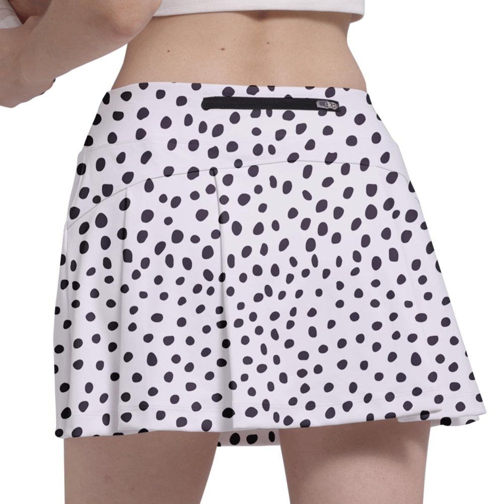 Fodyle Women's High Waist Pleated Tennis Skirt Lined Short Black Dot Print with Pockets Pickleball Golf Running Skirt Large