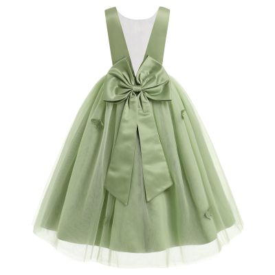 AFAVOM Flower Girl Dress for Wedding Princess Bridesmaid Tulle Dress Formal Elegant 3D Butterfly Pageant Dress First Communion Bowknot Ball Gown Girls Baptism Birthday Party Dress Green 11-12 Years