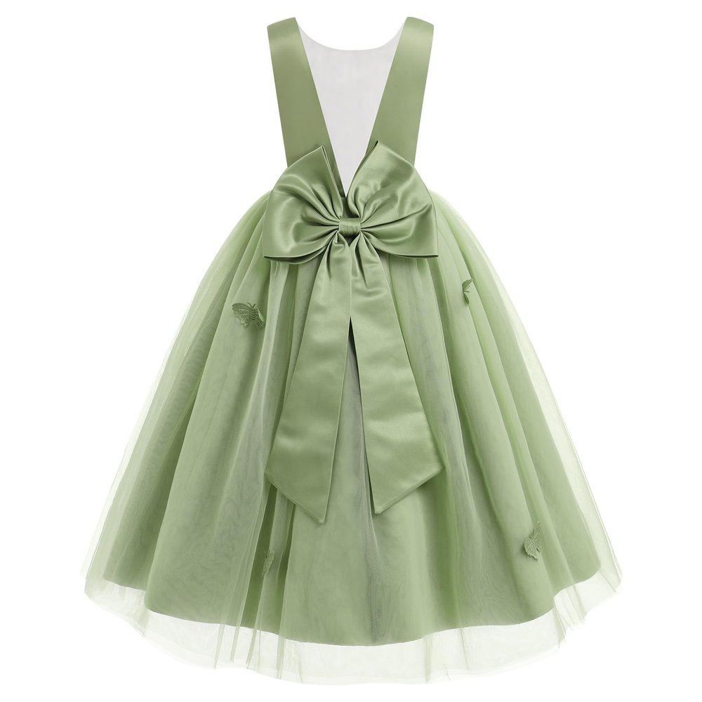 AFAVOM Flower Girl Dress for Wedding Princess Bridesmaid Tulle Dress Formal Elegant 3D Butterfly Pageant Dress First Communion Bowknot Ball Gown Girls Baptism Birthday Party Dress Green 11-12 Years
