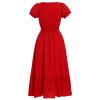ABEHIK Mexican Dress for Women Traditional Embroidered V-Neck Casual Long Maxi Dress Summer Floral Cinco de Mayo Fiesta Dresses Beach Vacation Wedding Party Dress Red L view 3