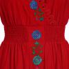 ABEHIK Mexican Dress for Women Traditional Embroidered V-Neck Casual Long Maxi Dress Summer Floral Cinco de Mayo Fiesta Dresses Beach Vacation Wedding Party Dress Red L view 4