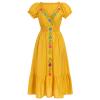 ABEHIK Mexican Dress for Women Traditional Embroidered V-Neck Casual Long Maxi Dress Summer Floral Cinco de Mayo Fiesta Dresses Beach Vacation Wedding Party Dress Yellow S view 1