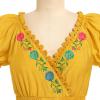 ABEHIK Mexican Dress for Women Traditional Embroidered V-Neck Casual Long Maxi Dress Summer Floral Cinco de Mayo Fiesta Dresses Beach Vacation Wedding Party Dress Yellow S view 2