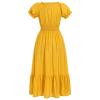 ABEHIK Mexican Dress for Women Traditional Embroidered V-Neck Casual Long Maxi Dress Summer Floral Cinco de Mayo Fiesta Dresses Beach Vacation Wedding Party Dress Yellow S view 3