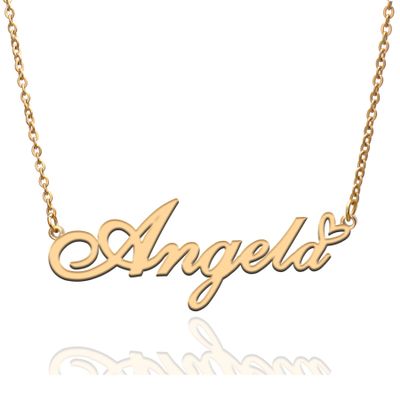 AQGS Angela Custom Name Necklace Customized Personalized Plated Name Necklace for Mother Daughter Friendship Women Valentine's Day Christmas Birthday New Year Gold