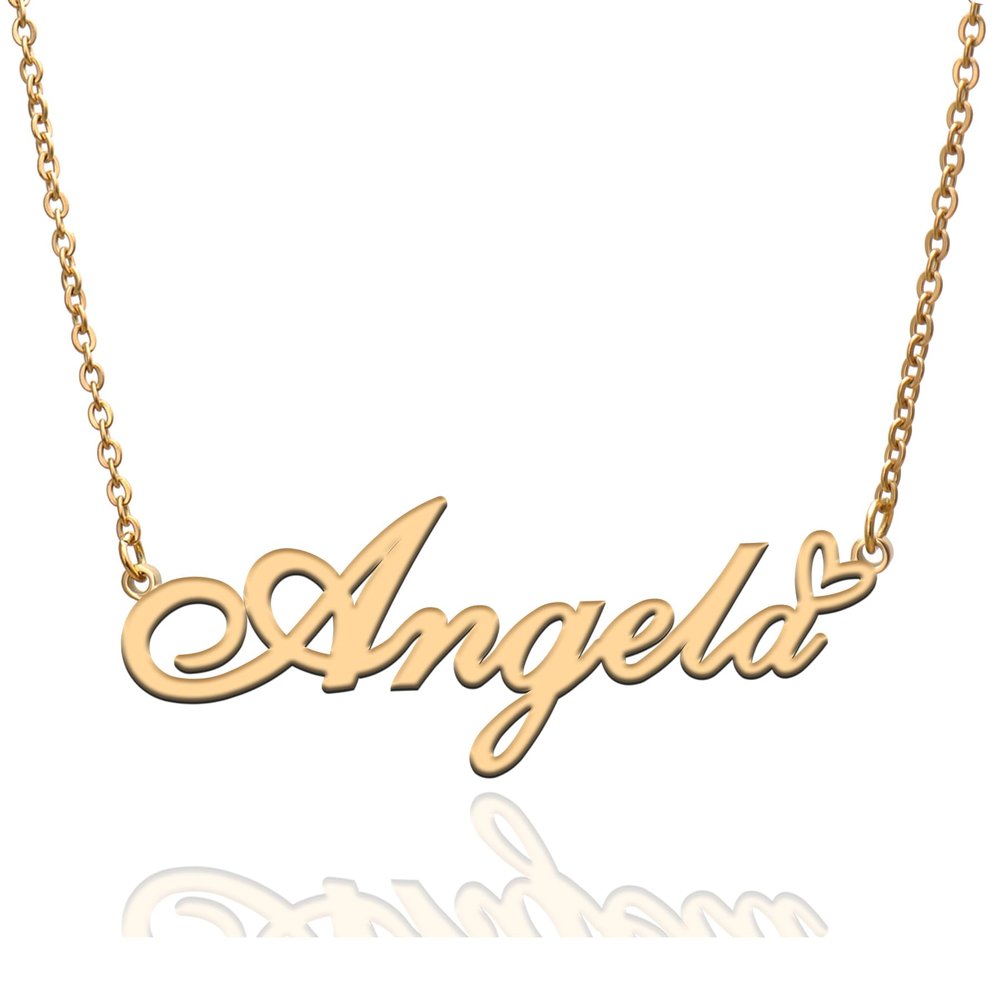AQGS Angela Custom Name Necklace Customized Personalized Plated Name Necklace for Mother Daughter Friendship Women Valentine's Day Christmas Birthday New Year Gold
