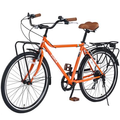 MAKELEN 7 Speed Vintage Style Bike With Front and Rear Rack, Steel Frame 26x1.5 Tires, Retro Commute Touring for Women and Men Orange