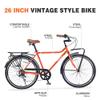 MAKELEN 7 Speed Vintage Style Bike With Front and Rear Rack, Steel Frame 26x1.5 Tires, Retro Commute Touring for Women and Men Orange view 4