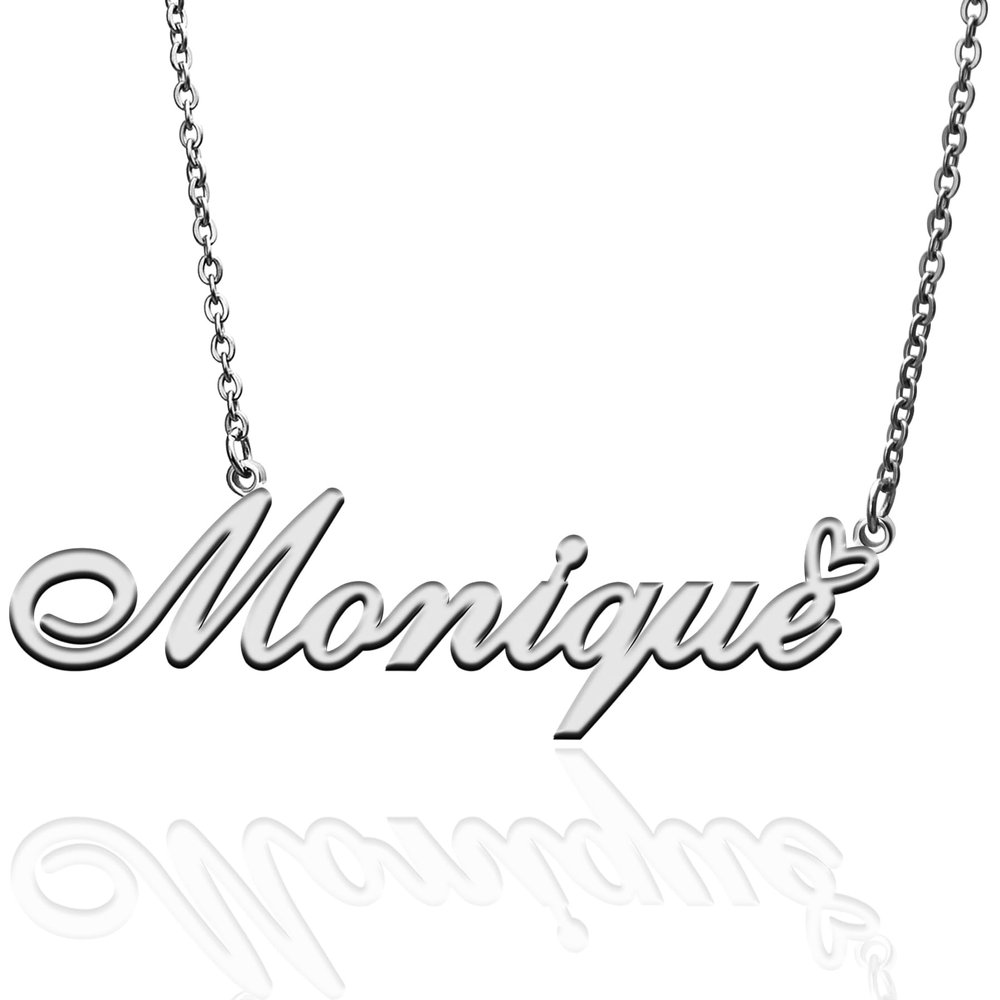 AQGS Monique Custom Name Necklace Customized Personalized Plated Name Necklace for Mother Daughter Friendship Women Valentine's Day Christmas Birthday New Year Silver