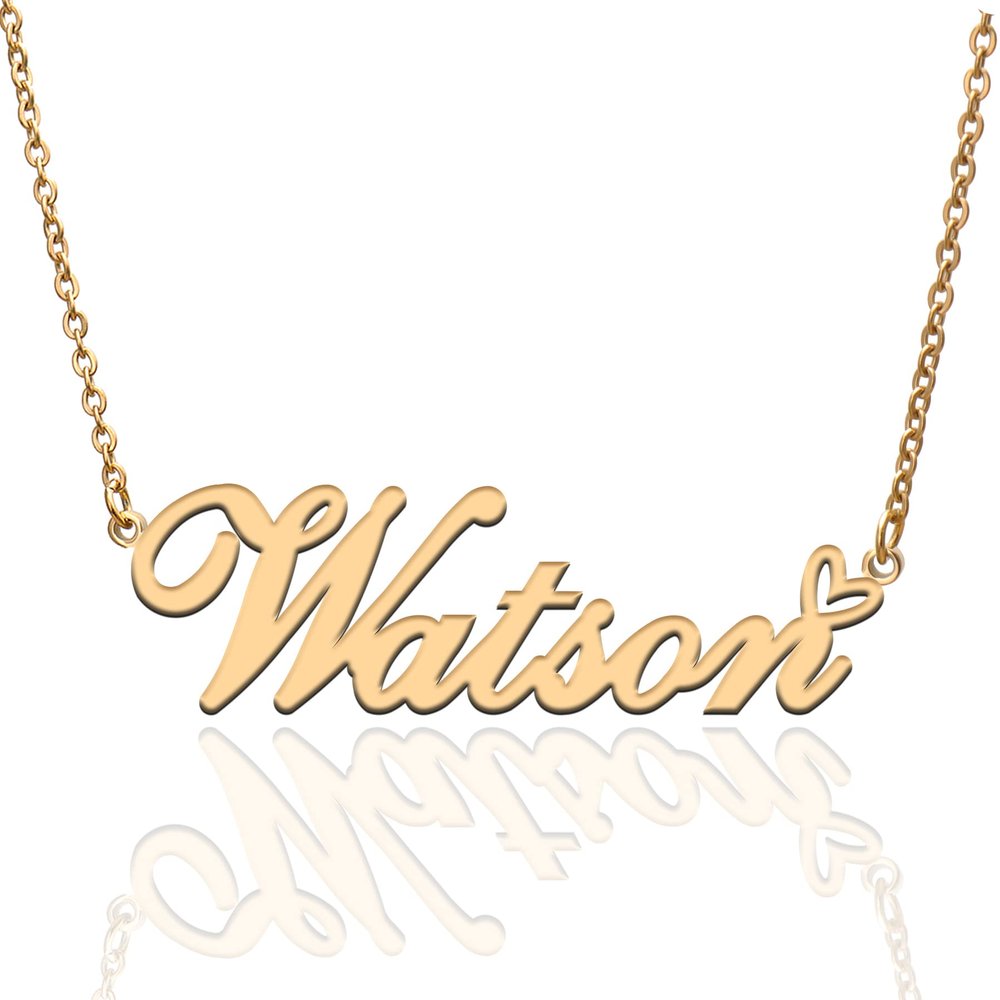 AQGS Watson Custom Name Necklace Customized Personalized Plated Name Necklace for Mother Daughter Friendship Women Valentine's Day Christmas Birthday New Year Gold