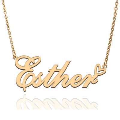 AQGS Esther Custom Name Necklace Customized Personalized Plated Name Necklace for Mother Daughter Friendship Women Valentine's Day Christmas Birthday New Year Gold