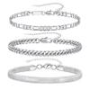 RANKEEF Mens Sterling Silver Bracelet - Chain Cuban Link Figaro Snake Chain 3pcs Silver Bracelet Set for Men view 1
