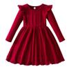 AFAVOM Toddler Girls Sweater Fall Dress Casual Elegant Christmas Ribbed Knit Dress Winter Long Sleeve Pageant Ruffle Dress Kids Crewneck Pullover Knitted Dress Holiday Crochet Clothes Red 4 Years view 1