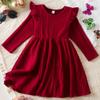 AFAVOM Toddler Girls Sweater Fall Dress Casual Elegant Christmas Ribbed Knit Dress Winter Long Sleeve Pageant Ruffle Dress Kids Crewneck Pullover Knitted Dress Holiday Crochet Clothes Red 4 Years view 2