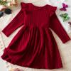 AFAVOM Toddler Girls Sweater Fall Dress Casual Elegant Christmas Ribbed Knit Dress Winter Long Sleeve Pageant Ruffle Dress Kids Crewneck Pullover Knitted Dress Holiday Crochet Clothes Red 4 Years view 3