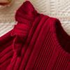 AFAVOM Toddler Girls Sweater Fall Dress Casual Elegant Christmas Ribbed Knit Dress Winter Long Sleeve Pageant Ruffle Dress Kids Crewneck Pullover Knitted Dress Holiday Crochet Clothes Red 4 Years view 4