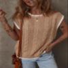 Dokotoo Womens Tops Round Neck Cap Sleeve Color Block Cable Knit Vest Tops for Women Tank Tops Sweater Vest Women Sweaters for Women Khaki Large view 2