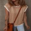 Dokotoo Womens Tops Round Neck Cap Sleeve Color Block Cable Knit Vest Tops for Women Tank Tops Sweater Vest Women Sweaters for Women Khaki Large view 4